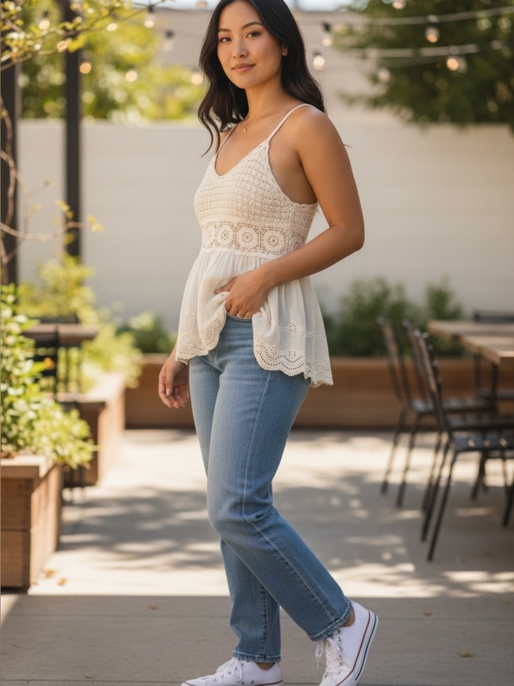Pinky Cream Crochet Spaghetti Strap Crop Top